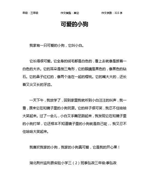 我的小狗（三年级优秀生的故事）