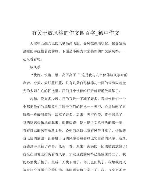 风吹起的希望（一个小男孩对风筝的热爱）
